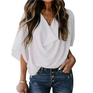 Full Size Half Sleeve Flowy Blouse Plus Size